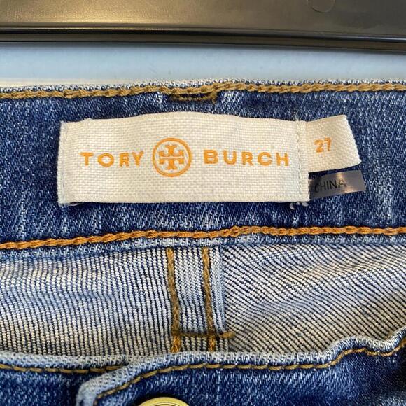 TORY BURCH medium wash straight leg cropped jeans sz 27 - Picture 2 of 4